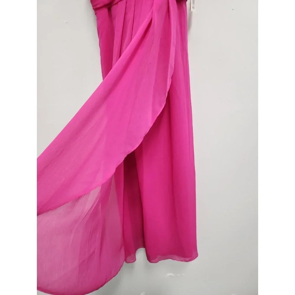 David's‎ Bridal Girls Bridesmaid Dress 6 Pink Long Crinckle Cascading Sleeveless - Picture 2 of 11